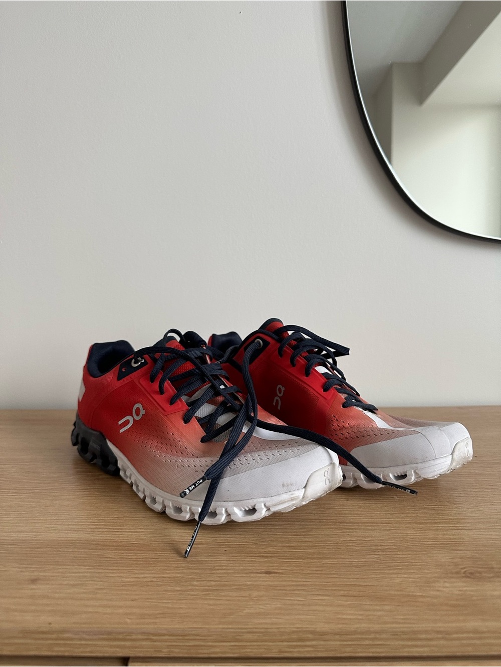 On Running Men’s Gradient Red and White Cloud Running Shoes